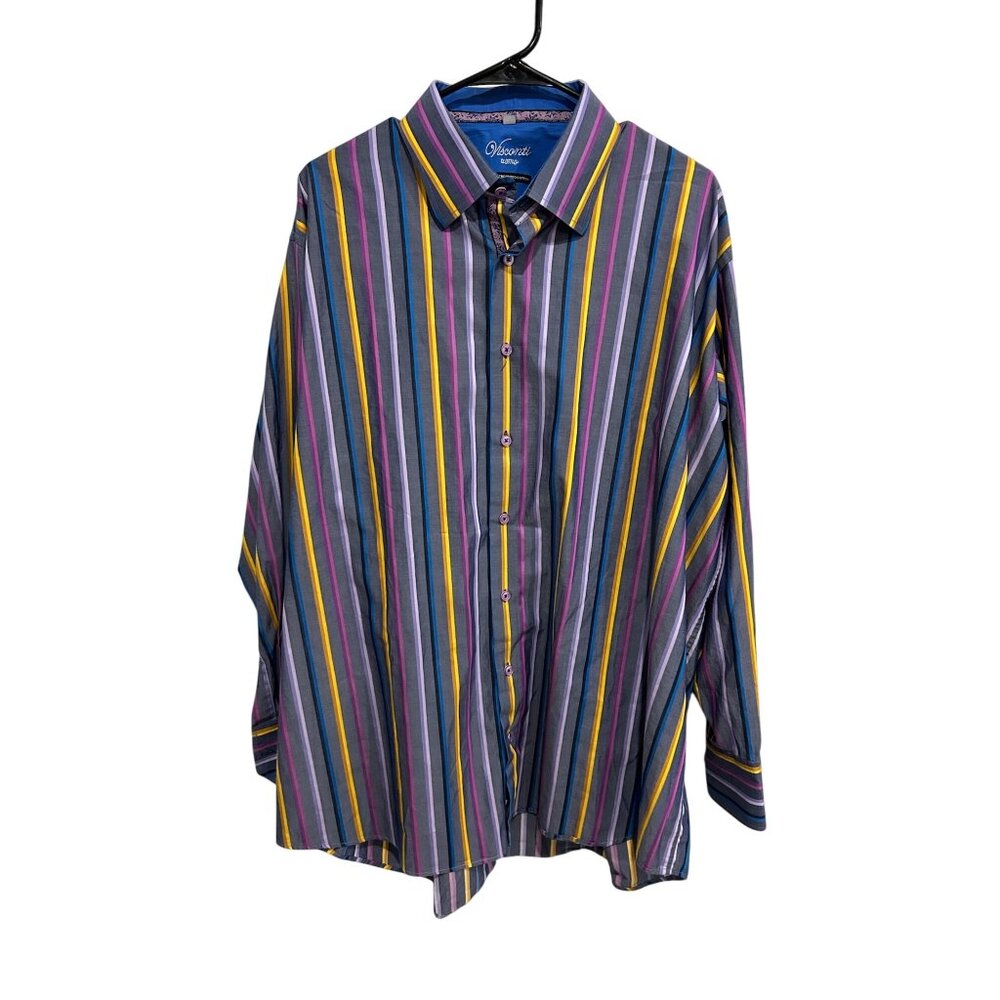 Visconti Uomo Striped Button Down Shirt Multicolor Sz 2XL 2Ply Mercerized Cotton